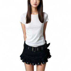 Fashion Nova Black Y2K pleated Mini Skirt goth belted micro punk rave festival